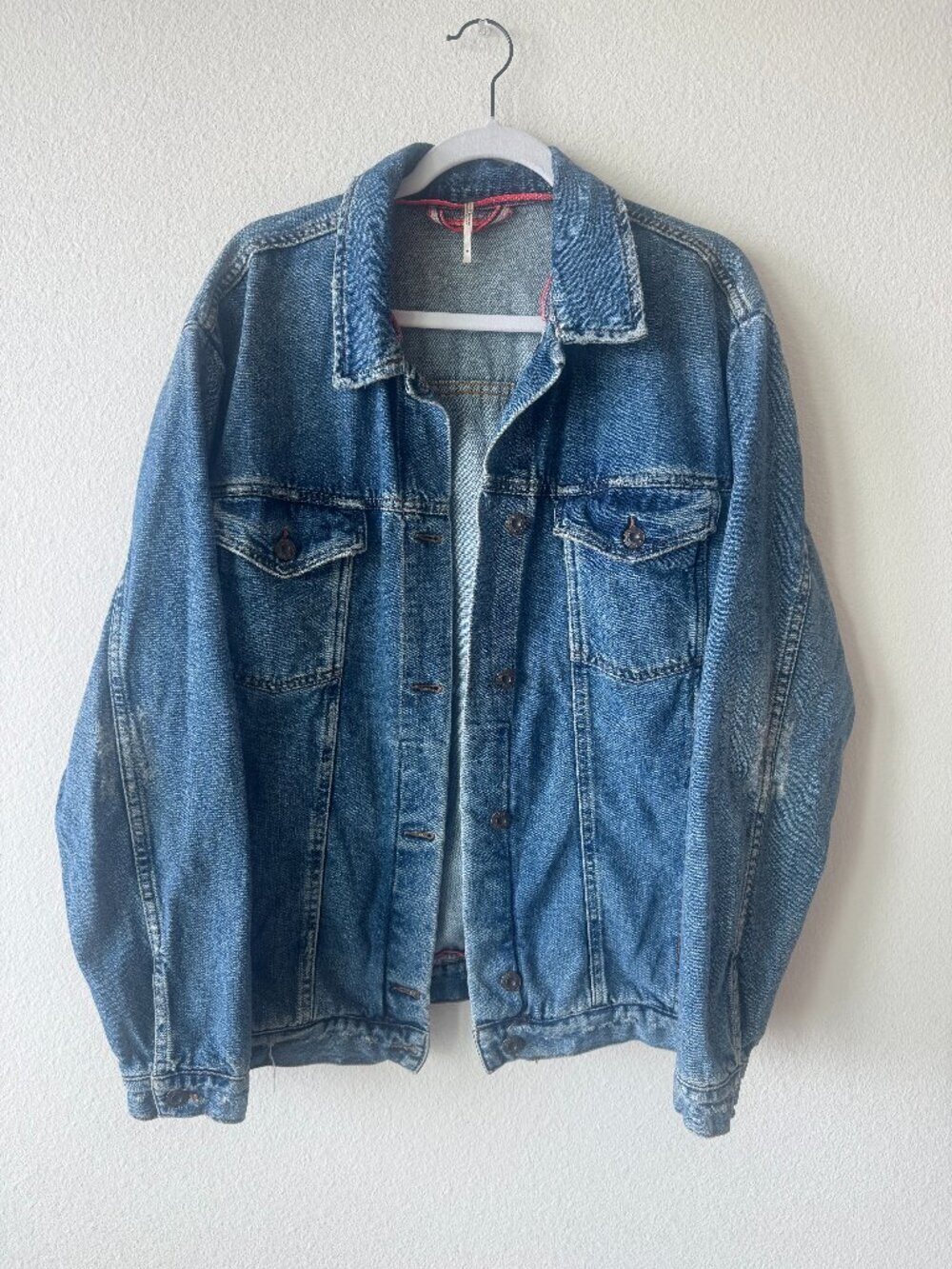 NWOT Free People Oversized Trucker Jean Jacket Navy Denim We The Free